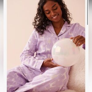 Deer NWT Print Flannel PJ Set - la vie en rose - deer/lilac